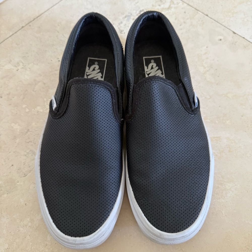 Vans Unisex Black Classic Slip-On Perforated Leather Shoes Women 8 / Men 6.5